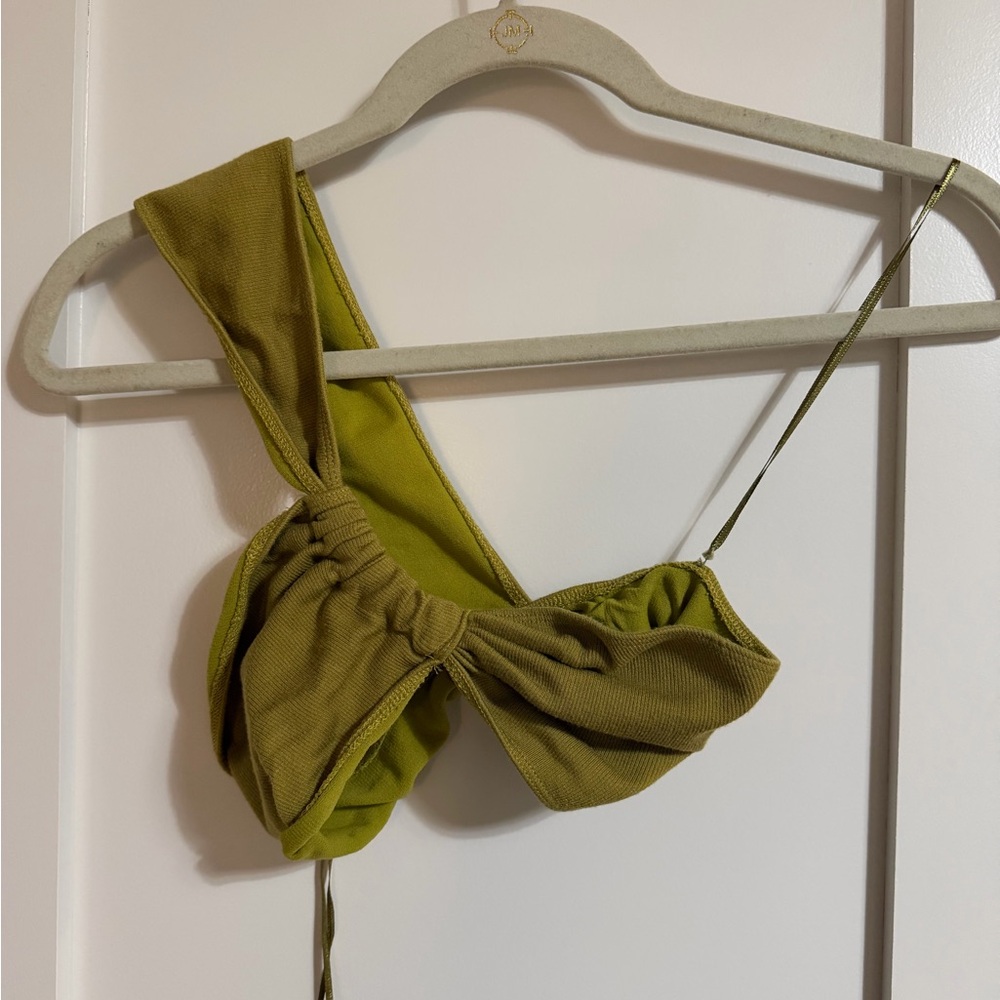 Urban Outfitters Olive One-Shoulder Bow Crop Top